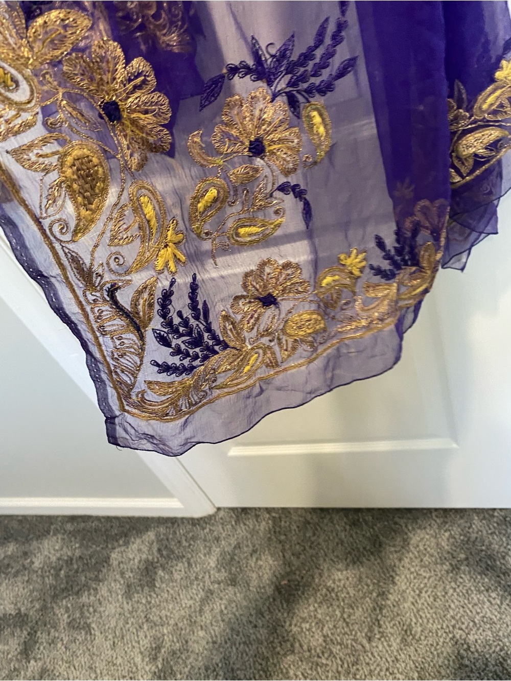 Purple and Gold Embroidered Sheer Scarf - Brand Unspecified - Picture 3 of 7